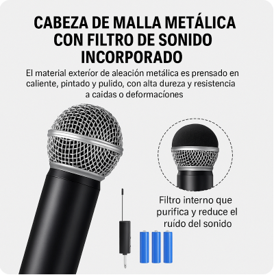 2 Micrófonos Inalámbricos UHF PG58-B TAVOSOP 2 Canales para Karaoke y Eventos