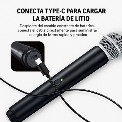 2 Micrófonos Inalámbricos UHF PG58-B TAVOSOP 2 Canales para Karaoke y Eventos