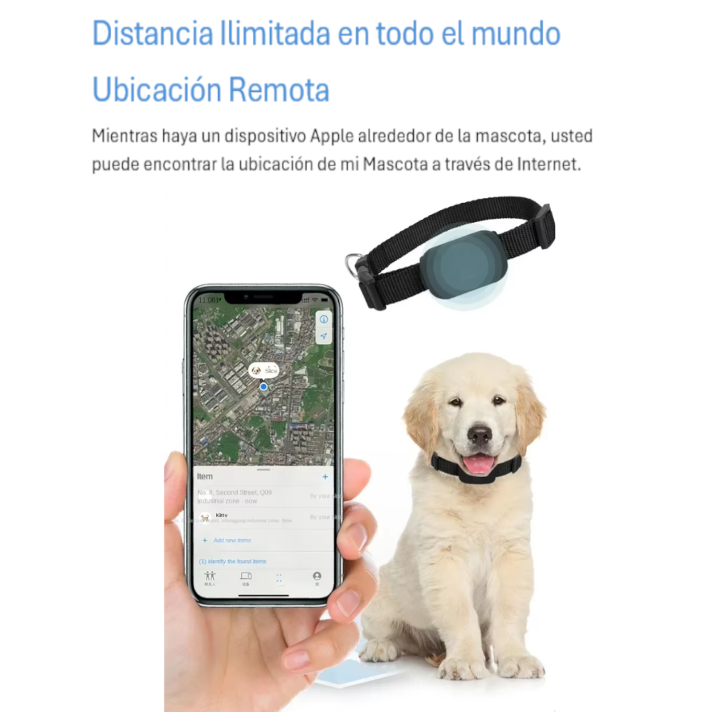 Collar GPS Antipérdida para Mascotas - Compatible con Apple Find My