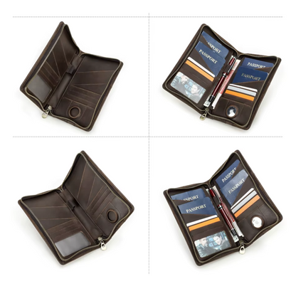 Billetera de viaje de cuero Crazy Horse con soporte para AirTag CONTACT'S