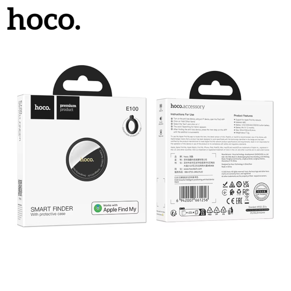 Rastreador Inteligente HOCO E100 con Apple Find My – Antipérdida para Llaves, Mascotas y Objetos Personales