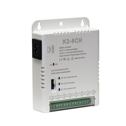 Fuente de Alimentación Conmutada 12V/13.5V/15V 8A (96W) 8 Canales K2-8CH