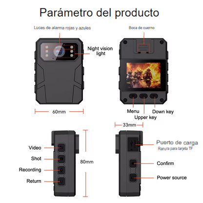 Mini Cámara Bodycam 4K HD Corporal Portátil con Pantalla IPS de 2" y Grabación 24H