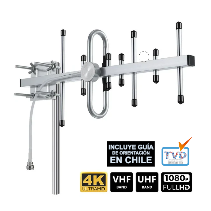 Antena de Aire para TV Digital Exterior Multifunción espectro amplio - Recepción Clara VHF/UHF, HDTV, 4K