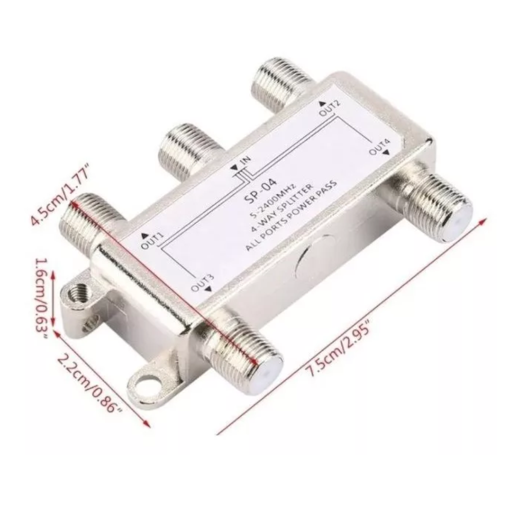 Split 4 Vías - Multiswitch TV y Divisor Coaxial- 5 a 2400Mhz