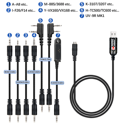Cable de Programación USB 7 en 1 FTDI – Compatible con Baofeng, Quansheng, Motorola, Kenwood y más