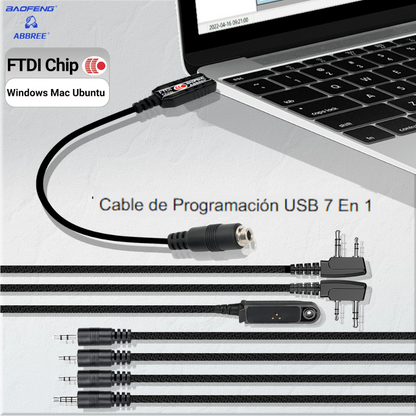 Cable de Programación USB 7 en 1 FTDI – Compatible con Baofeng, Quansheng, Motorola, Kenwood y más