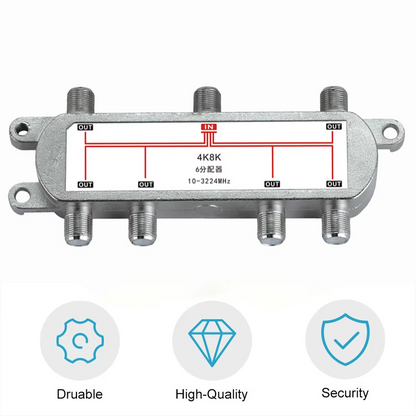 Divisor de Señal Satelital 6 Vías 10–3224 MHz – Compatible con SATV/CATV, 4K/8K