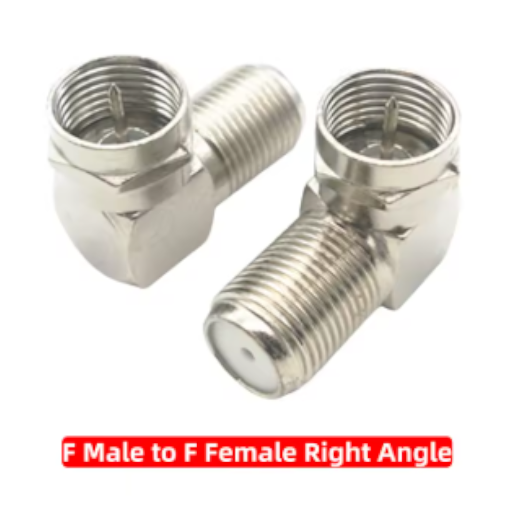 Conector F Macho en Ángulo Recto 90° a Conector F Hembra – Adaptador Coaxial