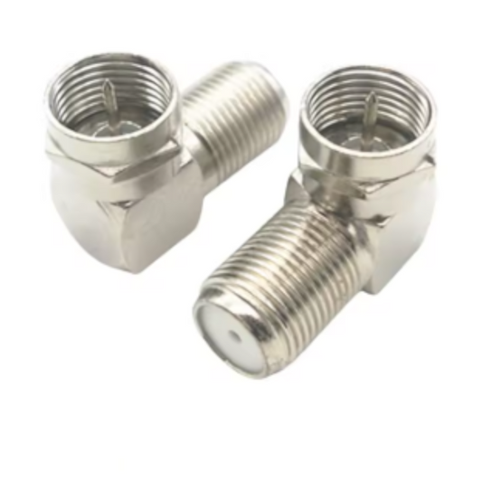 Conector F Macho en Ángulo Recto 90° a Conector F Hembra – Adaptador Coaxial