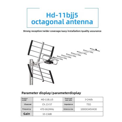Antena TV Digital HD Exterior con Canales 4K Yagi 9 Radianes