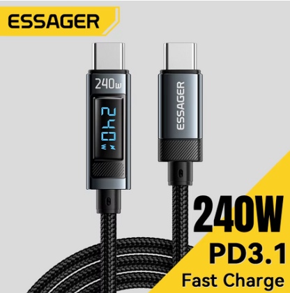 Cable USB-C 240W PD 3.1 Carga Rápida para Laptop y Móvil con Pantalla Digital