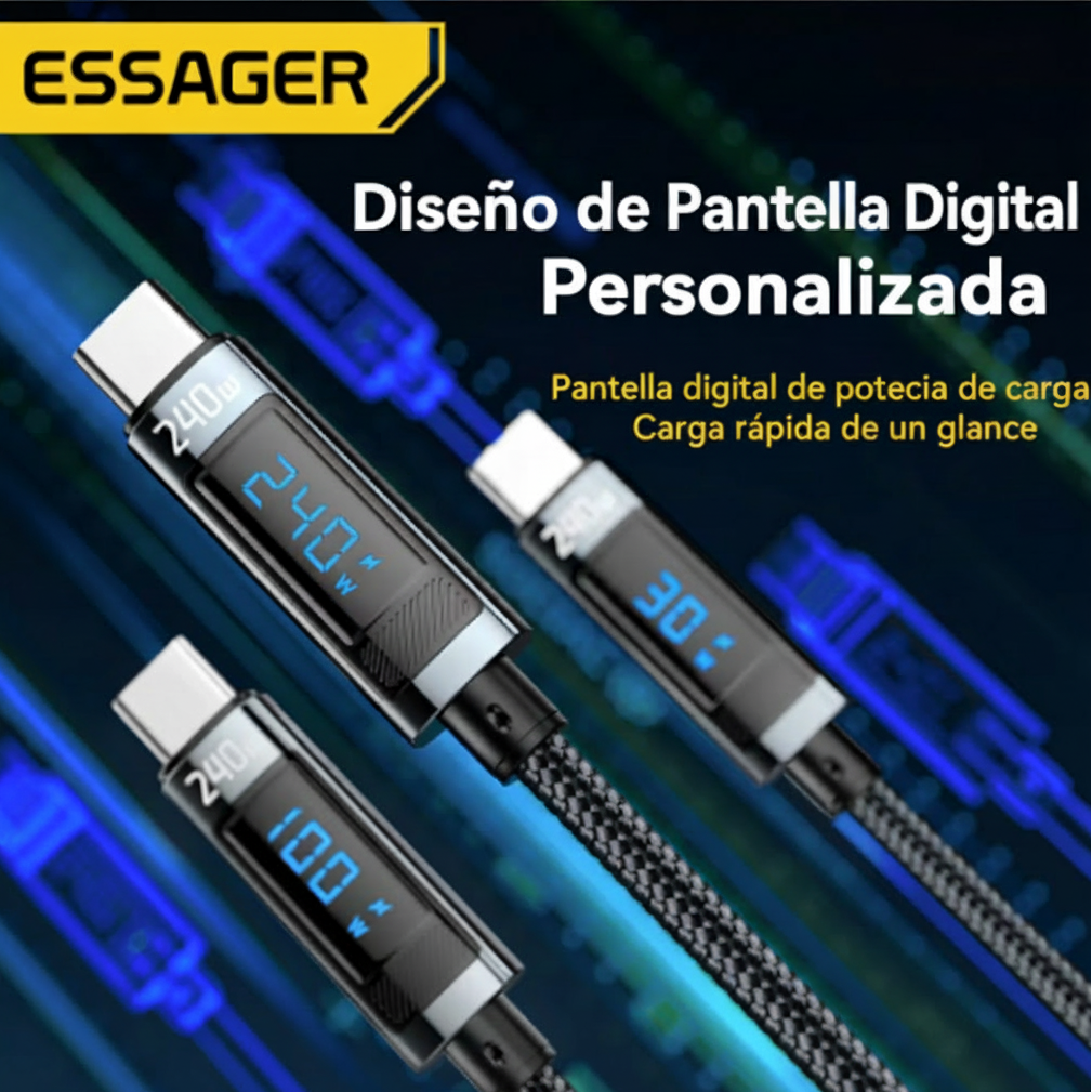 Cable USB-C 240W PD 3.1 Carga Rápida para Laptop y Móvil con Pantalla Digital