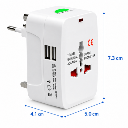 Adaptador Universal de Viaje con 2 Puertos USB – Compatible con Más de 150 Países