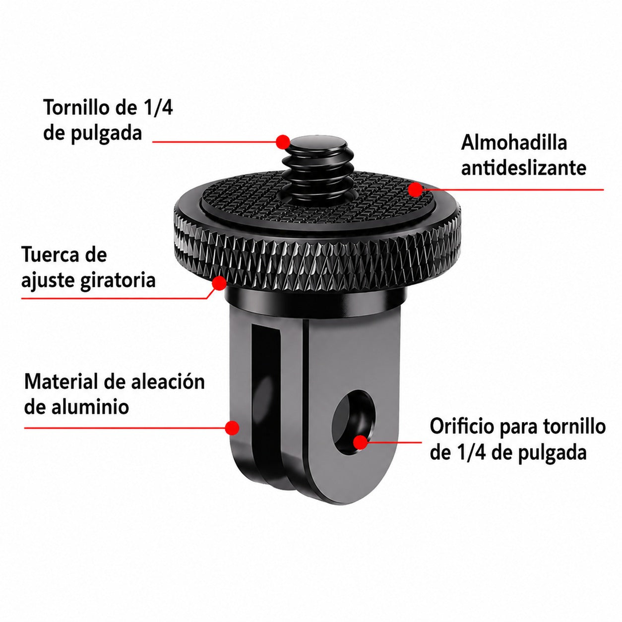 Adaptador para Accesorios con Rosca Universal 1/4" – Compatible con Cámaras Deportivas y de seguridad