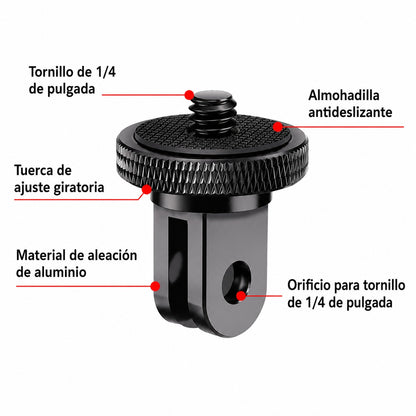 Adaptador para Accesorios con Rosca Universal 1/4" – Compatible con Cámaras Deportivas y de seguridad
