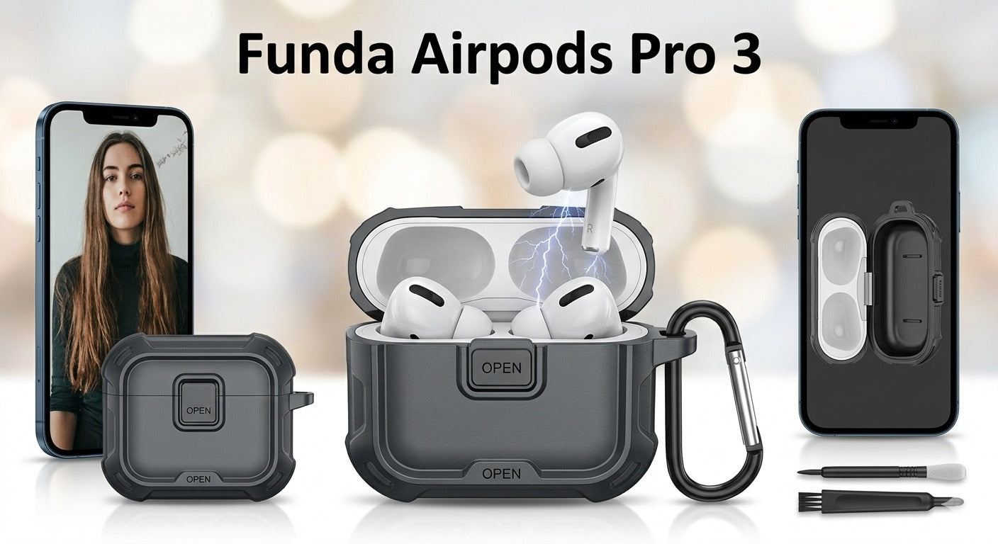 Funda Protectora AirPods Pro 3 – Cobertura Completa Antigolpes con Bloqueo Seguro y Kit de Limpieza
