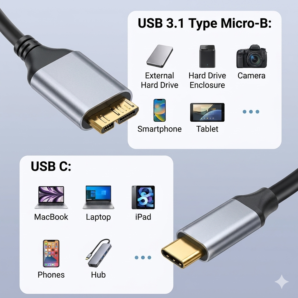 Cable USB C a Micro B Cables de Disco Duro USB 3,0 Tipo C Macho a Micro B Cable Macho
