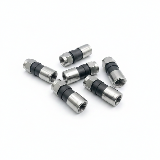 Conector F Recto para Cables Coaxiales RG6 conector de Compresión Quad RG6 (Paquete de 10) Negro