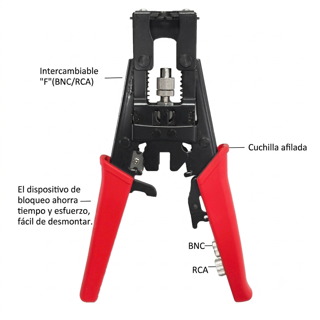 Alicate Pelacables y Crimpado Coaxial RG6 RG59 F BNC RCA