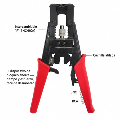 Alicate Pelacables y Crimpado Coaxial RG6 RG59 F BNC RCA