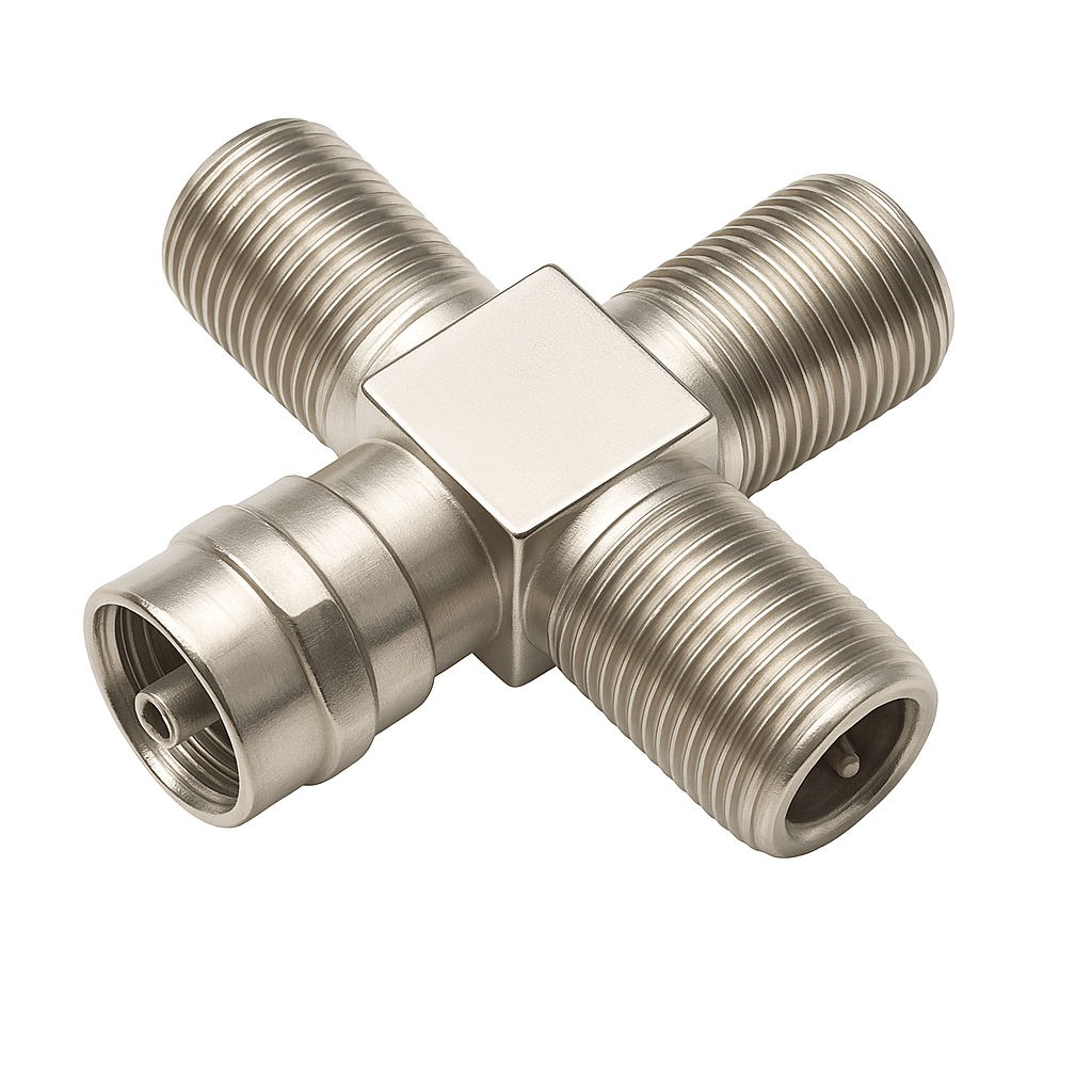 Conector F Macho a 3 Conectores F Hembra – Adaptador Divisor Coaxial