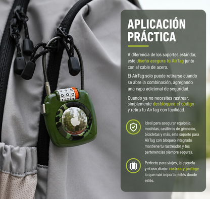 Soporte y Funda AirTag con Cerradura Combinada, para Equipaje Para Tecnologia Apple Find