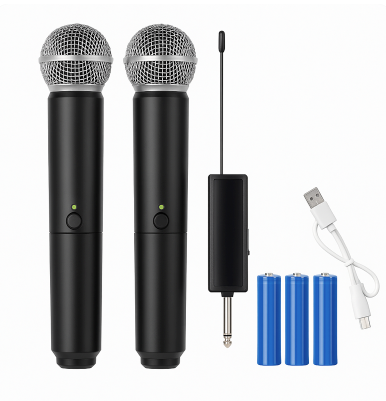 2 Micrófonos Inalámbricos UHF PG58-B TAVOSOP 2 Canales para Karaoke y Eventos