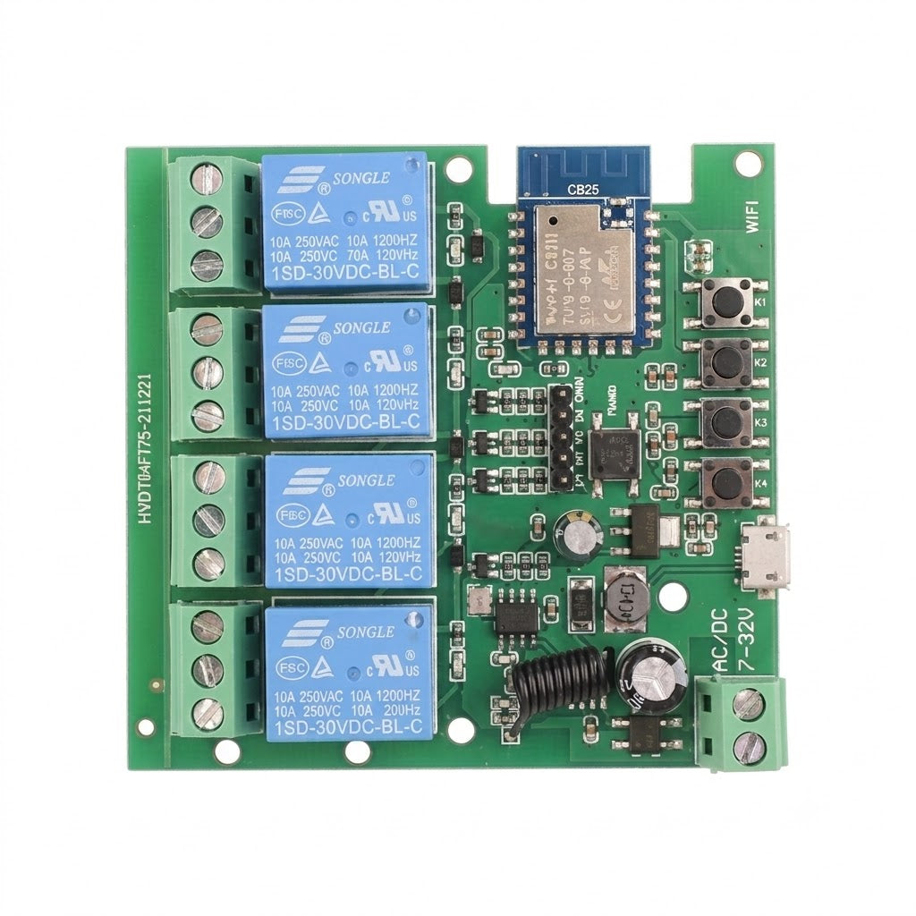 Módulo Relé Inteligente WiFi + RF TY WR 732V Compatible con Tuya Smart / Smart Life / Alexa / Google Home 4 VIAS