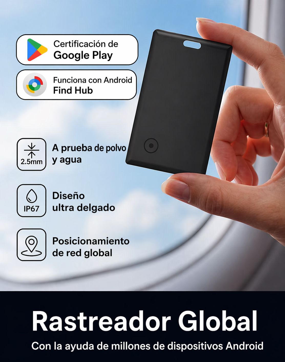 Tarjeta Rastreadora, Funciona con la Aplicación Google Find Hub para Android