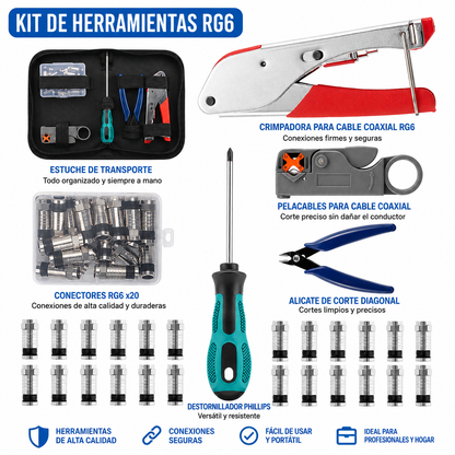 Kit de herramientas combinado de pelacables y crimpadora CATV de acero al carbono para cable coaxial RG6