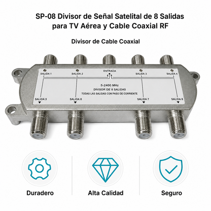 Divisor de Señal Satelital de 8 Vías 5-2400 MHz